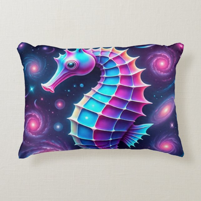 Colourful Cosmic Seahorse  Decorative Cushion (Front)