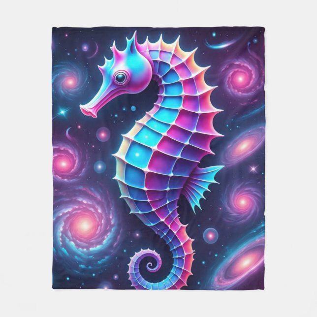 Colourful Cosmic Seahorse  Fleece Blanket (Front)