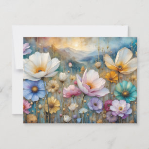 Colourful Cosmos Flower leaves and sky Postcard