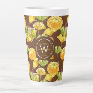Colourful Cosy Autumn Watercolor Pattern Monogram Latte Mug