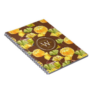 Colourful Cosy Autumn Watercolor Pattern Monogram Notebook