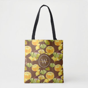 Colourful Cosy Autumn Watercolor Pattern Monogram Tote Bag