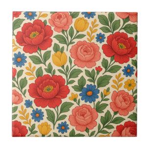Colourful Cottage Blossoms Tile