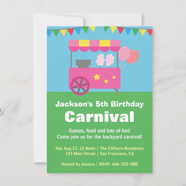 Colourful Cotton Candy Carnival Birthday Party Invitation (Front)