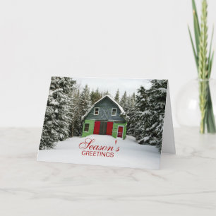 Colourful Country Barn Christmas Holiday Card