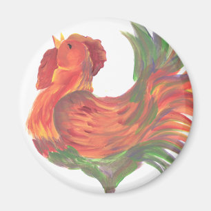 Colourful Country Crowing Rooster Art Magnet