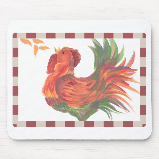 Colourful Country Crowing Rooster Art Mouse Mat (Front)