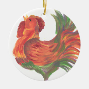 Colourful Country Crowing Rooster Ceramic Tree Decoration