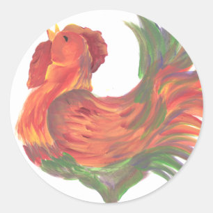 Colourful Country Crowing Rooster Classic Round Sticker
