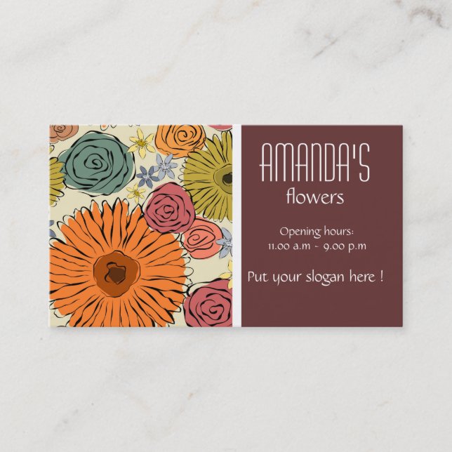 Colourful country flowers and leaves Business Card (Front)