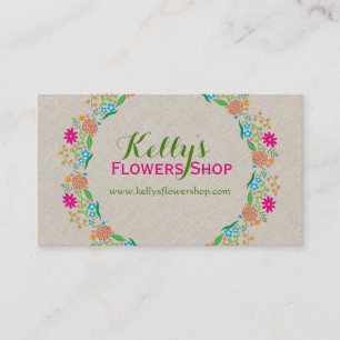 Colourful Country Flowers Faux Linen Background Business Card