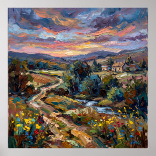 Colourful Country Road Landscape Poster