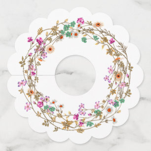 Colourful Country Style Floral Wreath Art Motif Wine Glass Tag