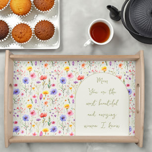 Colourful Country Wildflower Whimsical Text Green Serving Tray