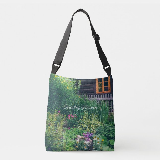 Colourful countryside house with a garden crossbody bag (Front)