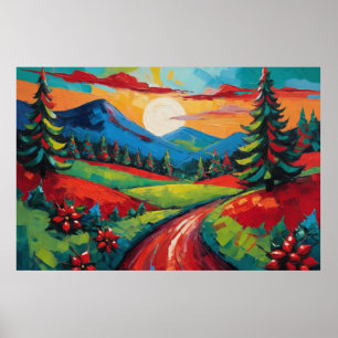 Colourful Countryside Landscape Art Poster