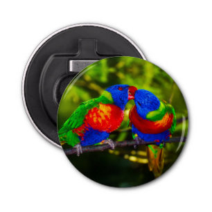 Colourful Couple of Kissing Parrots Bottle Opener