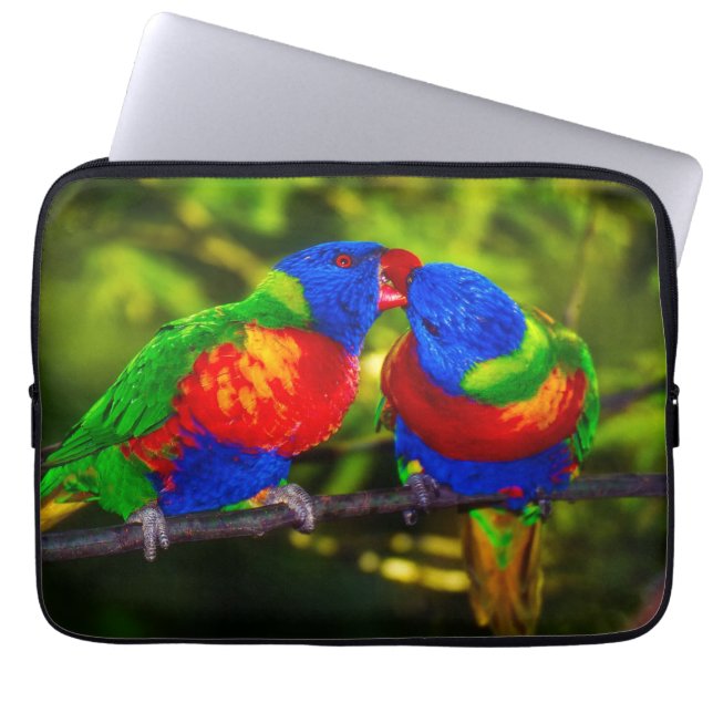 Colourful Couple of Kissing Parrots Laptop Sleeve (Front)