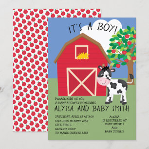 Colourful Cow Barnyard / Farm Boy Baby Shower Invitation