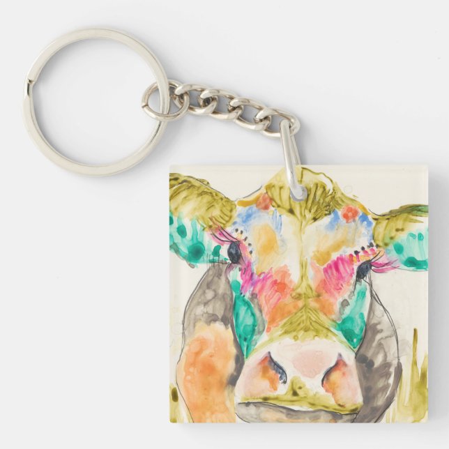 Colourful Cow Design Key Ring (Front)