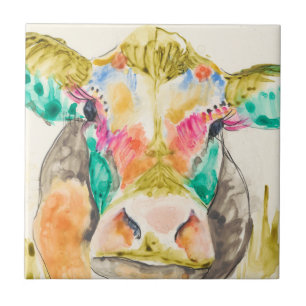 Colourful Cow Design Tile