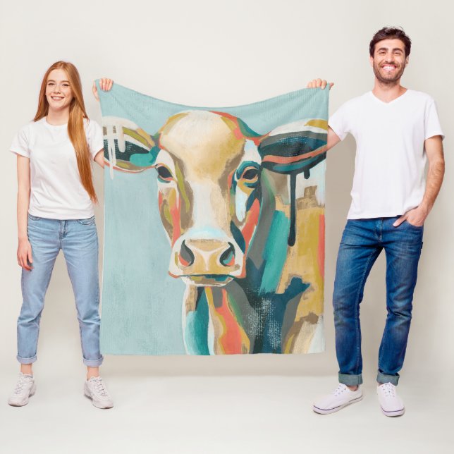 Colourful Cow Fleece Blanket (In Situ)
