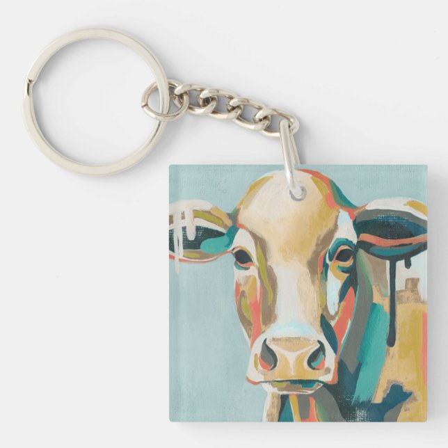 Colourful Cow Key Ring (Front)