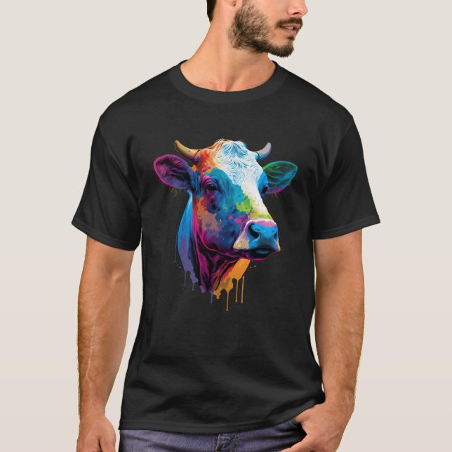 Colourful Cow Painting  Farmer or Fam Animal T-Shirt (Front)