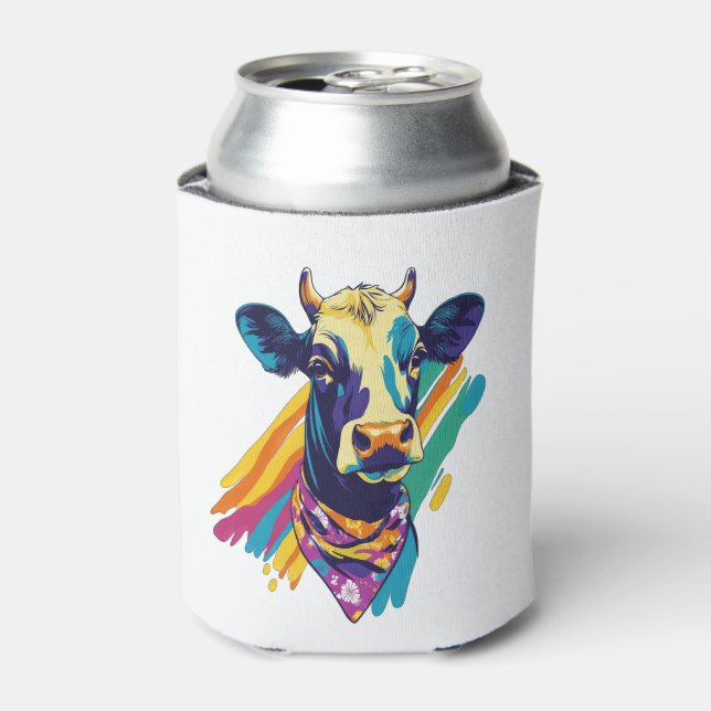 Colourful Cow Png, Rainbow Cow Design Png Can Cooler (Can Front)