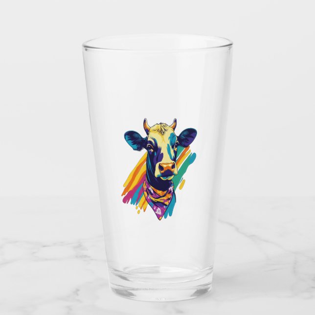 Colourful Cow Png, Rainbow Cow Design Png Glass (Front)