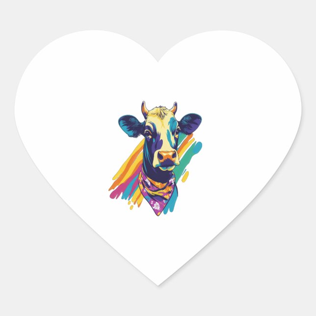 Colourful Cow Png, Rainbow Cow Design Png Heart Sticker (Front)