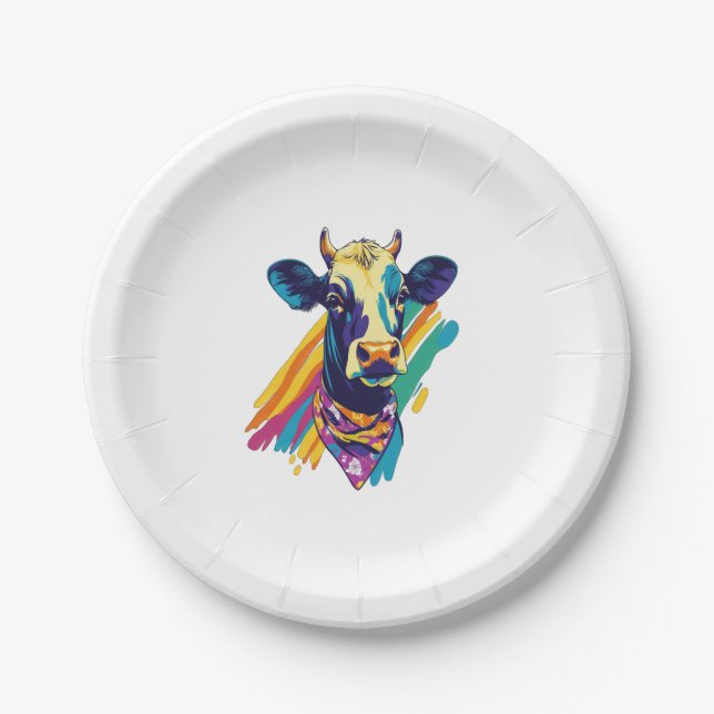 Colourful Cow Png, Rainbow Cow Design Png Paper Plate (Front)