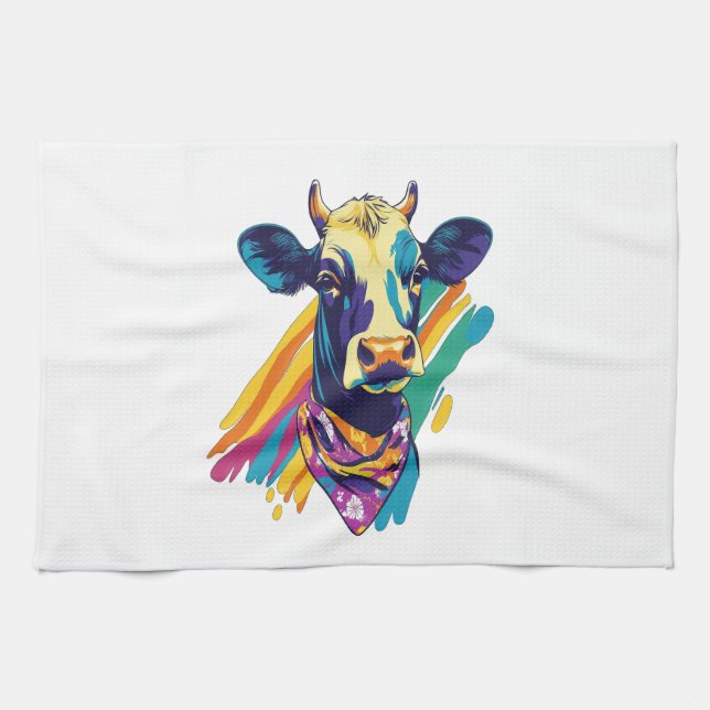 Colourful Cow Png, Rainbow Cow Design Png Tea Towel (Horizontal)
