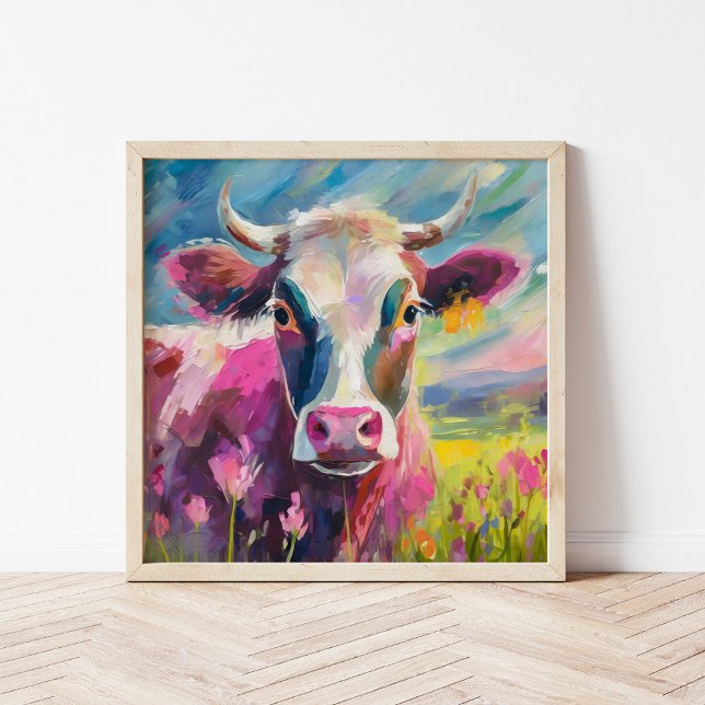 Colourful Cow Portrait Modern Abstract Art Poster (Creator Uploaded)
