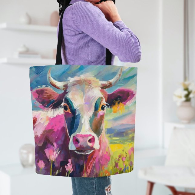 Colourful Cow Portrait Modern Abstract Art Tote Bag (Creator Uploaded)