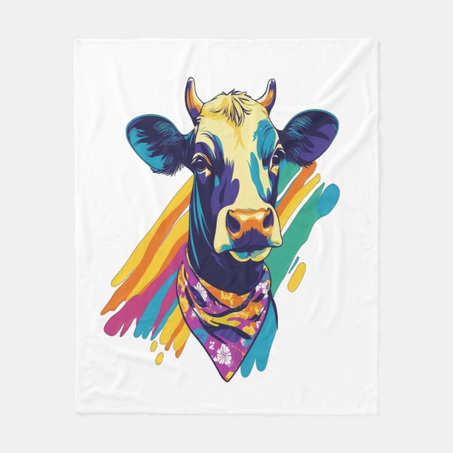 Colourful Cow , Rainbow Cow Design  Fleece Blanket (Front)