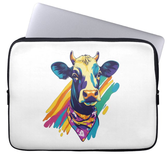Colourful Cow , Rainbow Cow Design  Laptop Sleeve (Front)