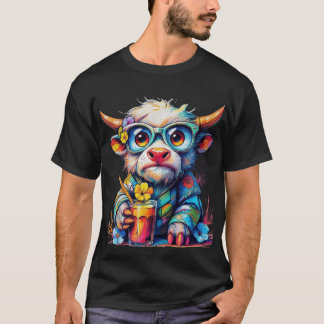 Colourful Cow T-Shirt with Cold Drink