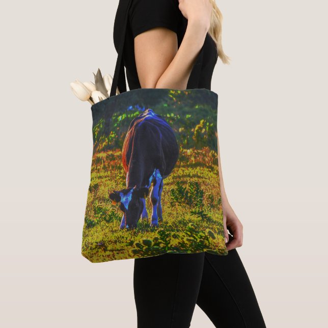 Colourful Cow Texas Art Farm Tote (Close Up)
