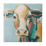 Colourful Cow Tile<br><div class="desc">This colourful print features a portrait in orange and teal | By Grace Popp</div>