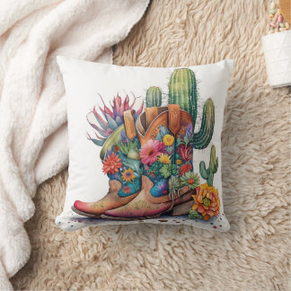 Colourful Cowgirl Boots and Cactus Cushion