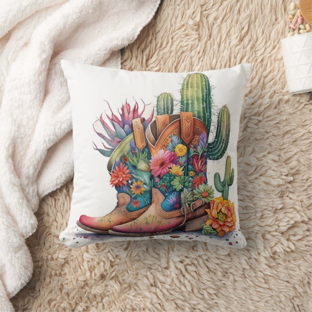 Colourful Cowgirl Boots and Cactus Cushion (Blanket)