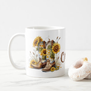 Colourful Cowgirl Boots and Sunflowers Coffee Mug