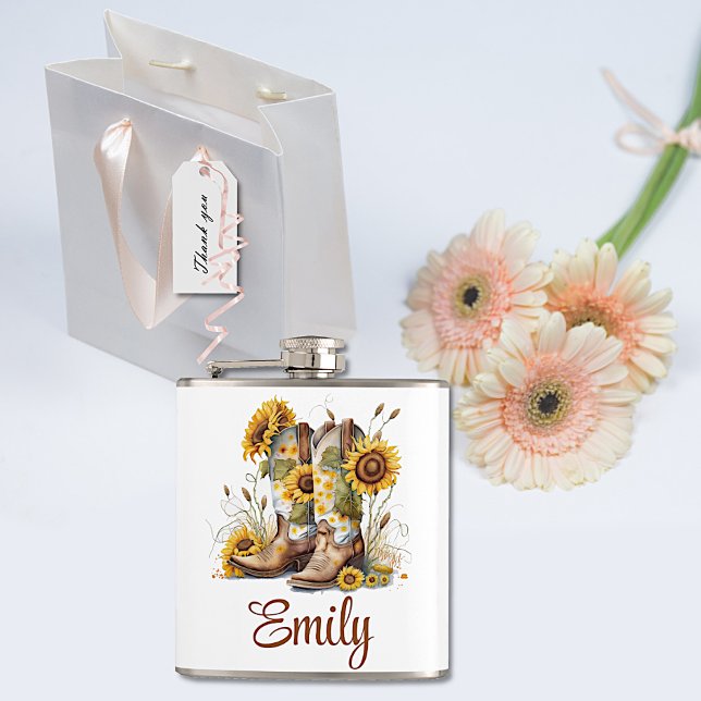 Colourful Cowgirl Boots and Sunflowers Hip Flask (Creator Uploaded)