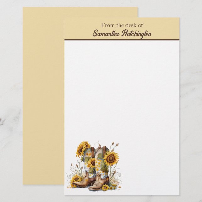 Colourful Cowgirl Boots and Sunflowers Stationery (Front/Back)