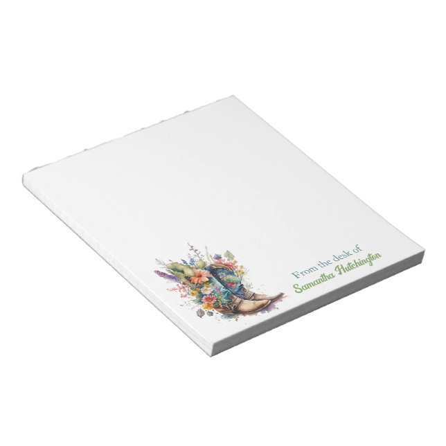 Colourful Cowgirl Boots and Wildflowers Notepad (Angled)