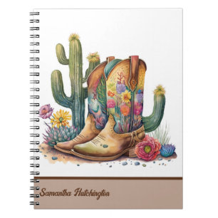 Colourful Cowgirl Boots with Flowers and Cactus Notebook