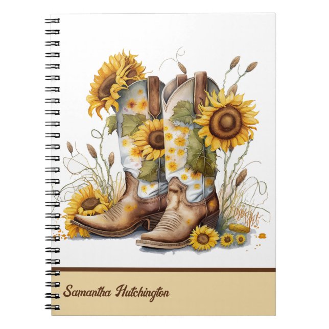 Colourful Cowgirl Boots with Sunflowers Notebook (Front)