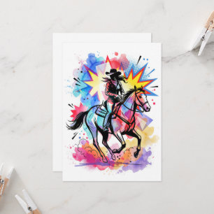 Colourful Cowgirl Horse Watercolor Pop Art Invitation