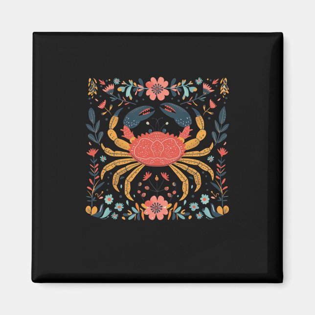 Colourful Crab Illustration Surrounded  Magnet (Front)